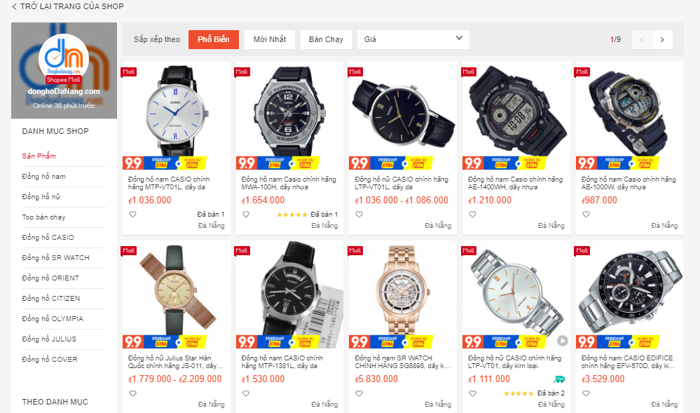 shop bán đồng hồ uy tín trên Shopee - đồng hồ đà nẵng