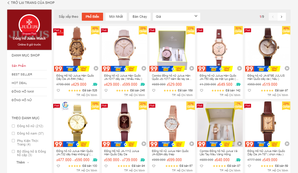shop bán đồng hồ uy tín trên Shopee - julius