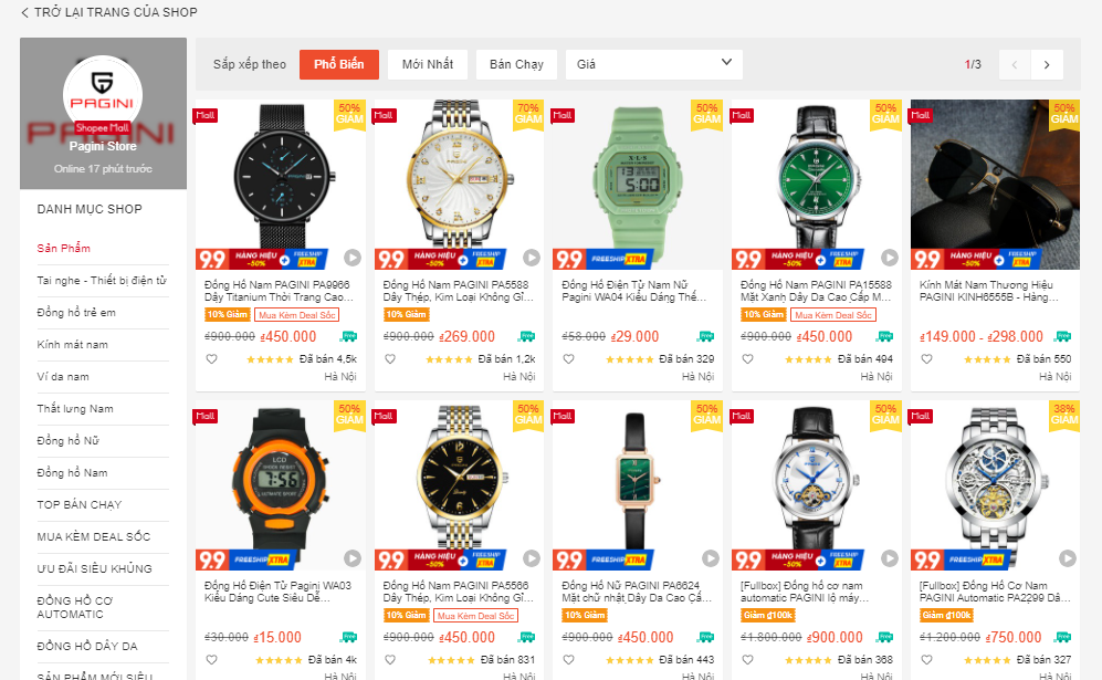 shop bán đồng hồ uy tín trên Shopee - pagini