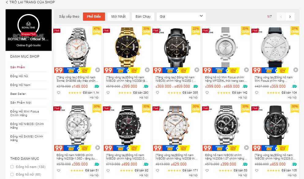 shop bán đồng hồ uy tín trên Shopee - royal time